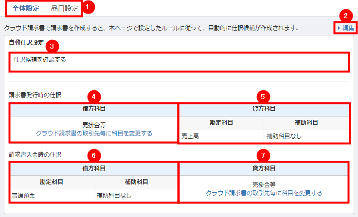 自動仕訳設定の全体設定