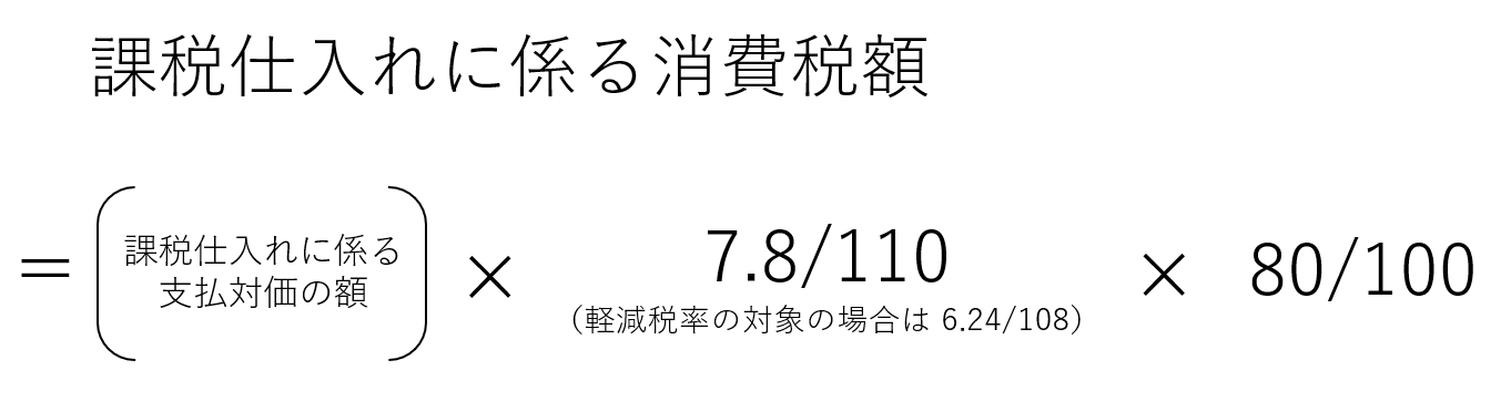 仕入税額控除の計算方法が「積上げ」の場合の計算式を示した画面