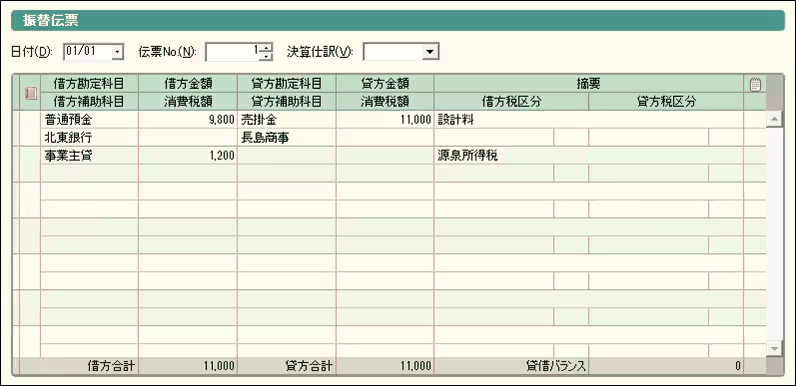 同ページの振替伝票による入力例（2）